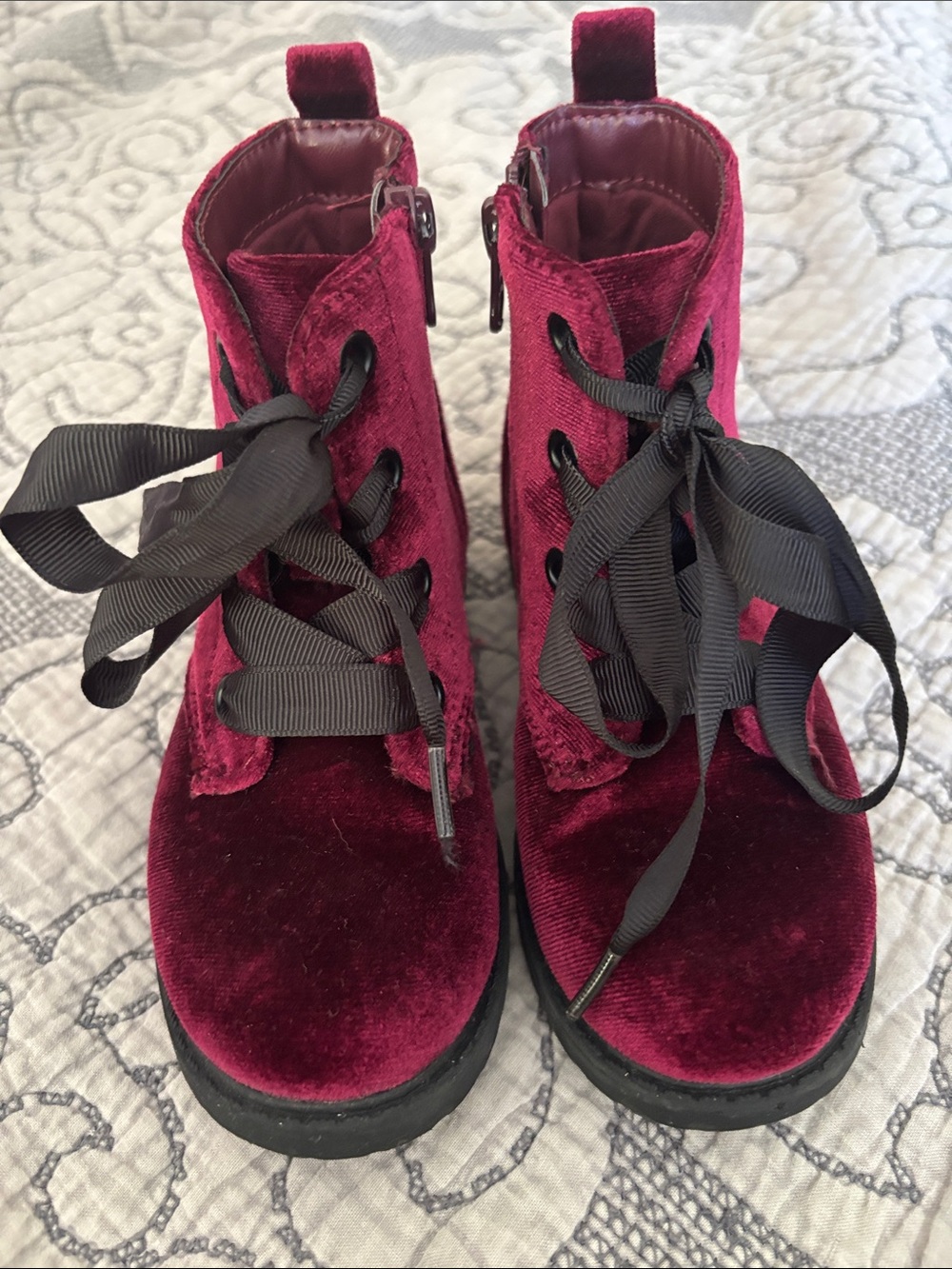 Cat & Jack Velvet Lace-Up Boots - Burgundy